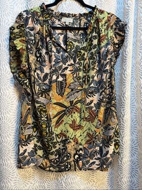 Chenault Multicolor Floral V-Neck Ruffle Sleeve Blouse